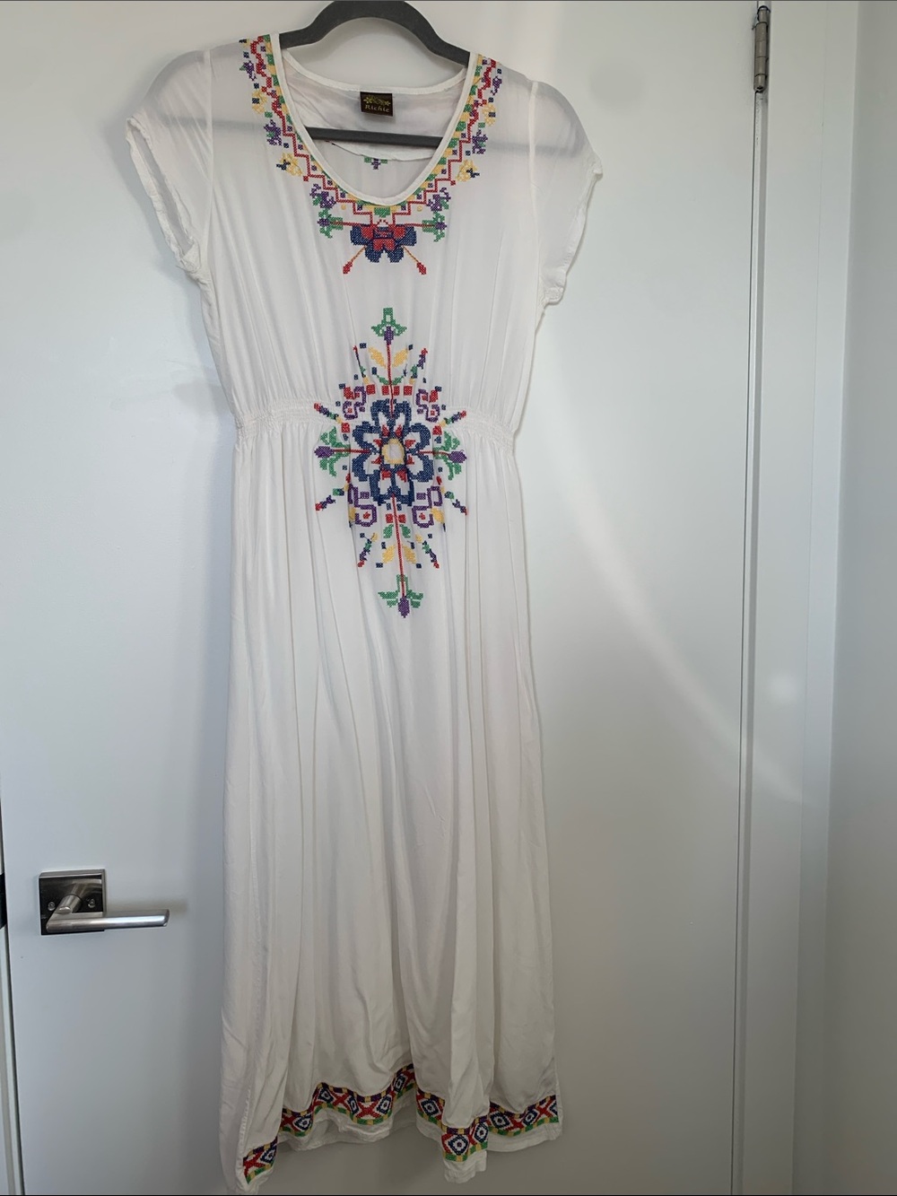 Vintage Boho White Embroidered Maxi Dress